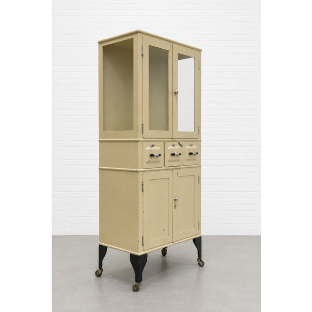 Mid-Century Modern Vintage Art Deco Industrial Metal Medical Cabinet on Casters, C. 1930’s For Sale - Image 3 of 13