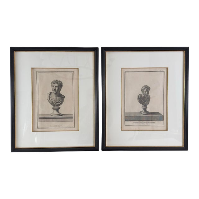 Pair of 18th Century Italian Bust Engravings (Antique Etchings) - Neoclassical Grand Tour Copperplate Prints by Casanova & Campana, Framed For Sale