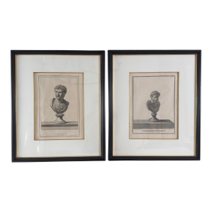 Pair of 18th Century Italian Bust Engravings (Antique Etchings) - Neoclassical Grand Tour Copperplate Prints by Casanova & Campana, Framed