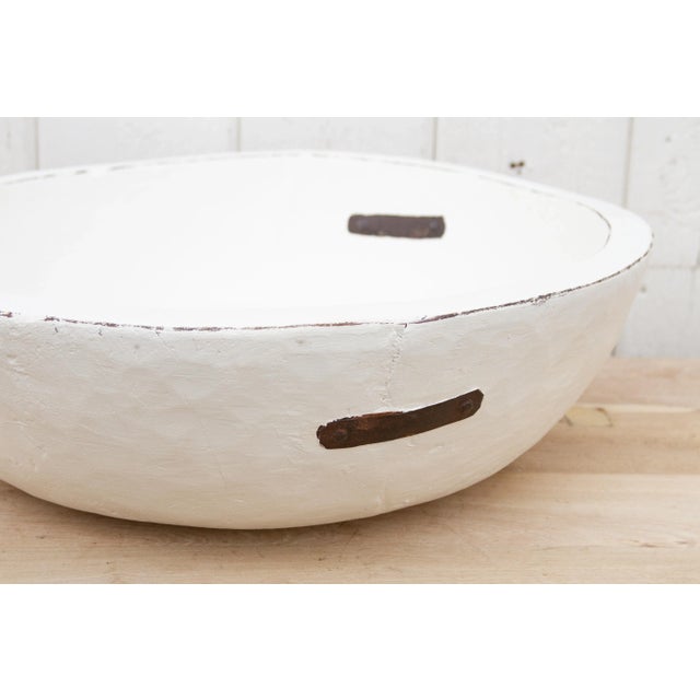Large Metal Strap White Bowl For Sale In Los Angeles - Image 6 of 9
