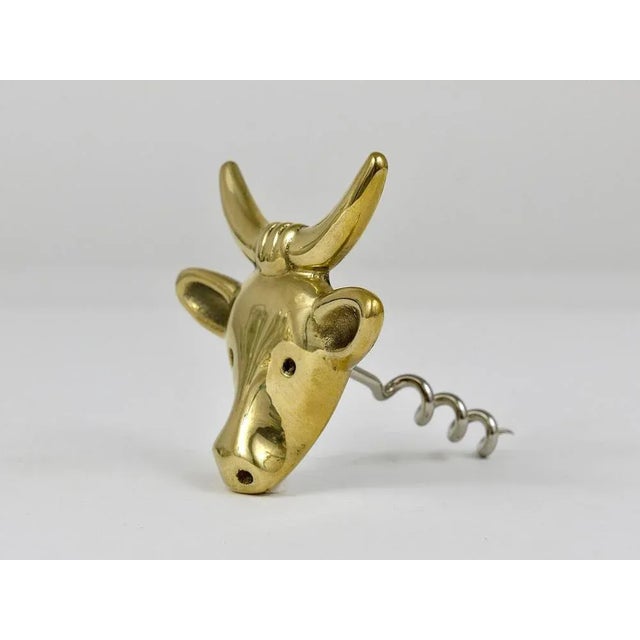 Cow Brass Cork Screw Bottle Opener by Walter Bosse for Herta Baller, Austria, 1950s For Sale - Image 3 of 6