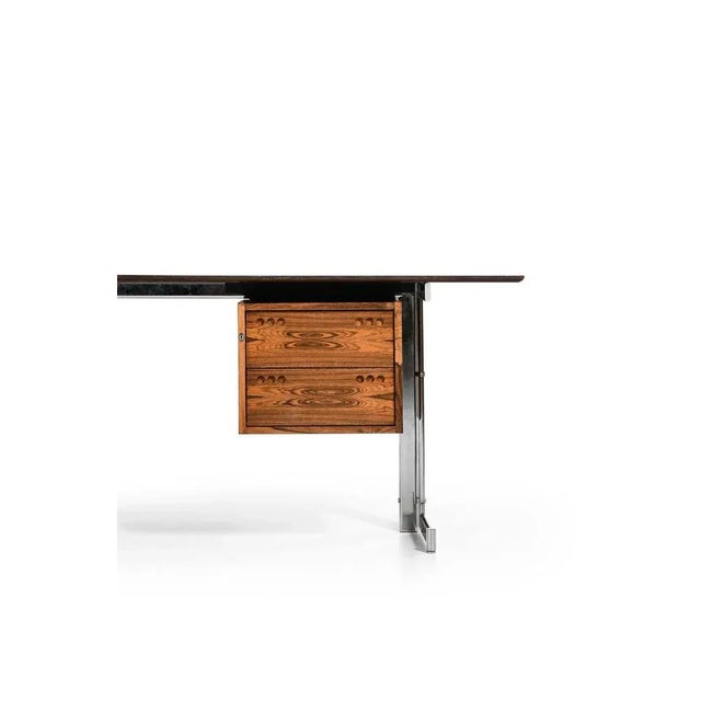 Free-Standing Desk in Rosewood and Chromed Steel attributed to Jan Lunde Knudsen, 1960s For Sale - Image 6 of 13
