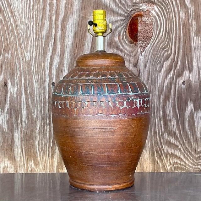 Vintage Boho Ceramic Circles Lamp For Sale - Image 4 of 8