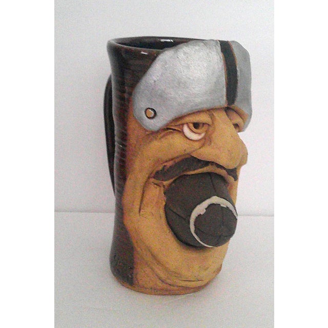 Vintage 1997 Elizabeth Signed Ugly Mug/Face Pottery Mug Football Player Pristine For Sale - Image 4 of 9