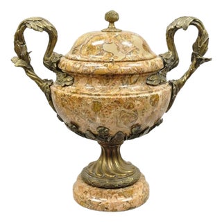 Vintage Bronze and Marble French Baroque Style Lidded Urn Centerpiece Cassolette For Sale