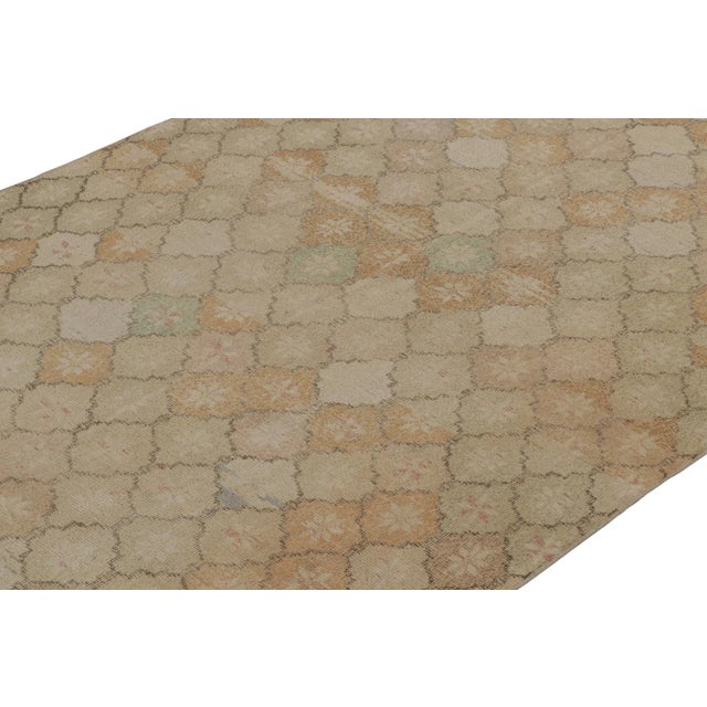 Rug & Kilim Vintage Zeki Muren Rug in Beige-Brown Trellis Patterns, by Rug & Kilim For Sale - Image 4 of 8