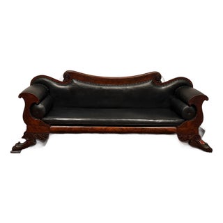 Antique 1800s Mahogany Empire Sofa – Solid & Beautifully Carved For Sale