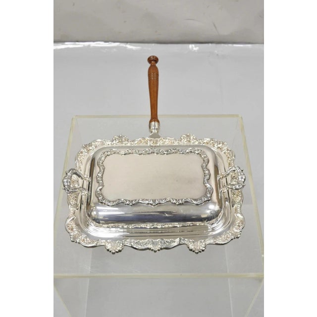 Vintage Poole Silver Co Victorian Silver Plated Serving Platter w/ Wooden Handle. Item features removable wooden handle,...