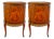 Louis XVI Style Round Gueridon Commode Tables With Carrara Marble & Floral Marquetry - A Pair For Sale