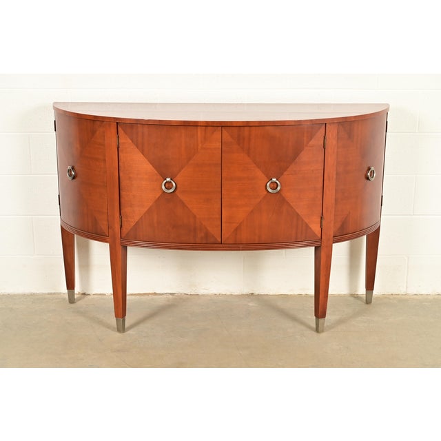 Ethan Allen French Regency Louis XVI Inlaid Cherry Wood Demilune Sideboard For Sale - Image 12 of 12