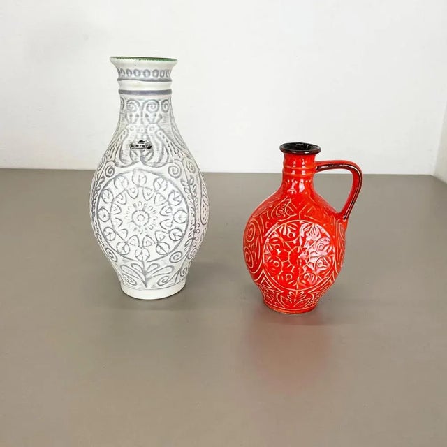 Article: Pottery ceramic vase set of 2 Producer: BAY Ceramic, Germany Decade: 1970s Description: Set of 2 original vintage...