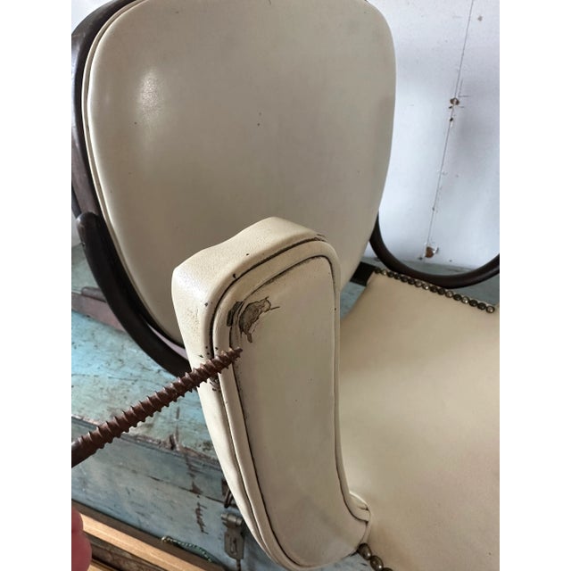 Mid 20th Century Bentwood Mid-Century Cream Leather Armchair With Nail-Head Details For Sale - Image 11 of 13