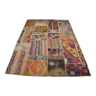 Vintage Handwoven Turkish Patchwork Kilim Rug With Eclectic Tribal Motifs For Sale
