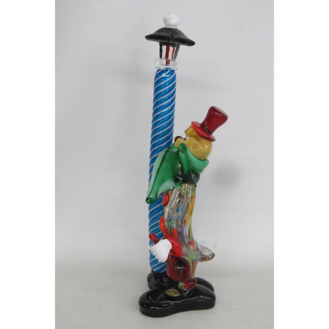 Glass Murano Italy Art Glass Large Clown With Street Lantern Lamp Post Figurine 5208b For Sale - Image 7 of 14