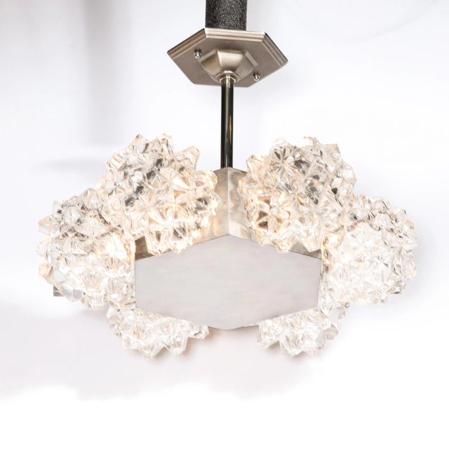 Mid-Century Hexagonal White Gold & Glass Shaded Chandelier by Kaiser Luchten For Sale In New York - Image 6 of 11