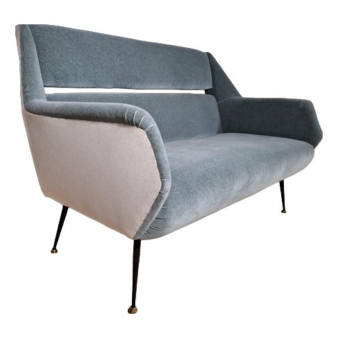 2-Seater Sofa by Gigi Radice for Minotti with Bicolor Velvet Upholstery from Kvadrat, Italy, 1955 For Sale
