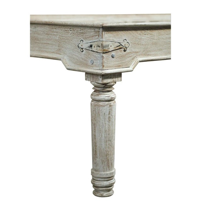 1960s Vintage Farmhouse Style Distressed White Antique Door Repurposed 79" Long Dining Table For Sale - Image 5 of 7