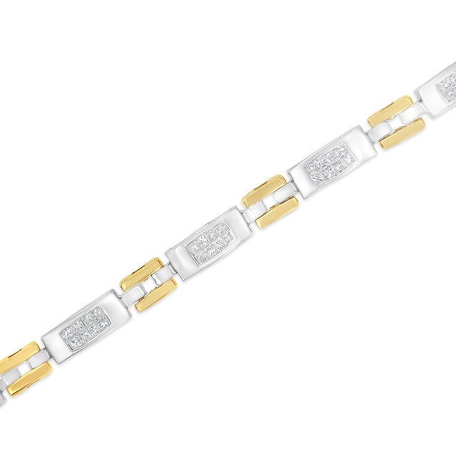 10K Two-Tone Gold Princess Cut Diamond Geo Link Bracelet (1.00 cttw, H-I Color, SI1-SI2 Clarity) For Sale - Image 4 of 7