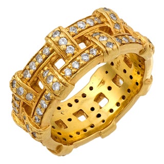 Vintage 2 Carat Total Weight Diamond 14k Yellow Gold Band, Size 10 For Sale