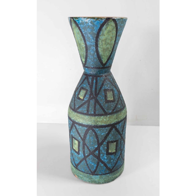 Mid-Century Modern Mid-Century Italian Lava Glaze Art Pottery Vase With Geometric Design, Bitossi For Sale - Image 3 of 11