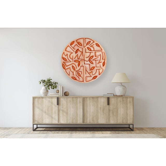 Orange Tondo Arboretum II - Circular Contemporary Abstract Warm Tone Botanical Painting Original Artwork by Harrison Gilman For Sale - Image 8 of 9