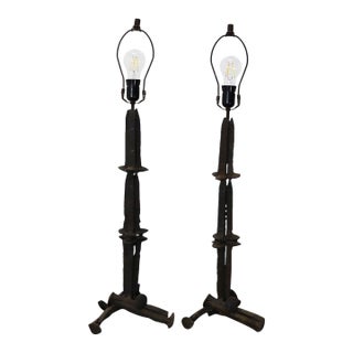 Brutalist Table Lamps made in Iron - A Pair For Sale