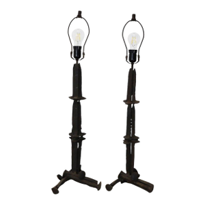 Brutalist Table Lamps made in Iron - A Pair