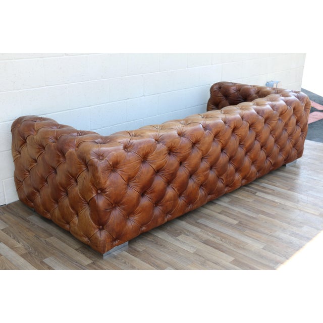 Vintage Tufted Brown Distressed Leather For Sale - Image 11 of 18