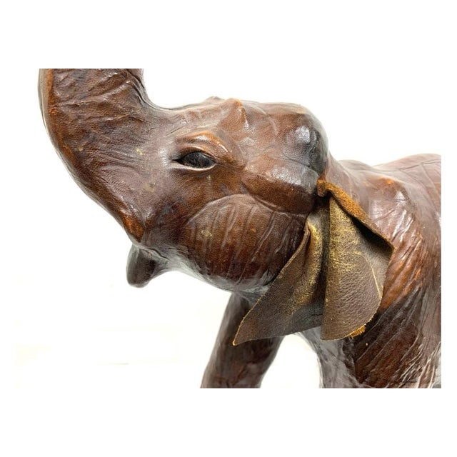 Mid Century Striding Leather Elephant For Sale - Image 9 of 12