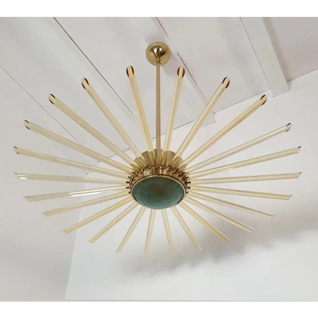 Glass and Brass Sputnik Large Chandelier, Italy 1980s For Sale - Image 4 of 11