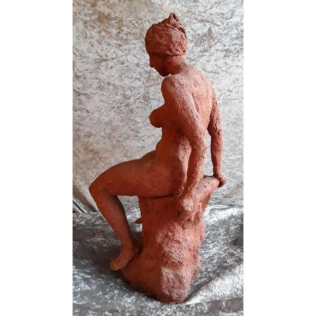 Vintage Seated Female Nude Sculpture in Red-Brown Terracotta, 1992 For Sale - Image 3 of 9