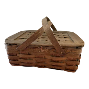 Vintage Peterboro Woven Wood Flip-Top Picnic Basket