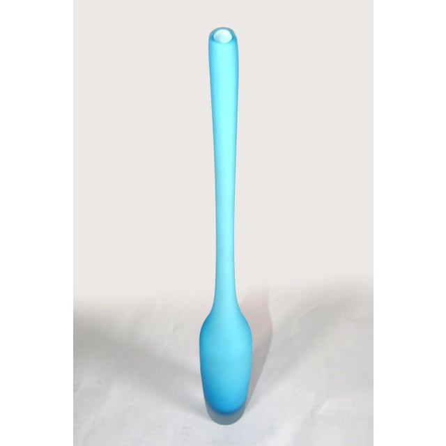 Cornflower Blue 1980s Italian Cornflower Blue Scavo Glass Wheat Vase Vessel Mid-Century Modern For Sale - Image 8 of 14