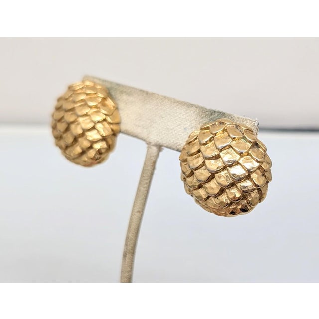 1980s Vintage 1980s Signed Givenchy Round Domed Goldtone Scales Pierced Earrings-2 Pieces For Sale - Image 5 of 6