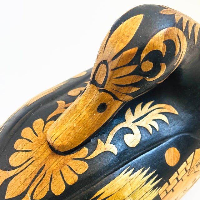 Black Vintage Carved Wood Duck Box For Sale - Image 8 of 13