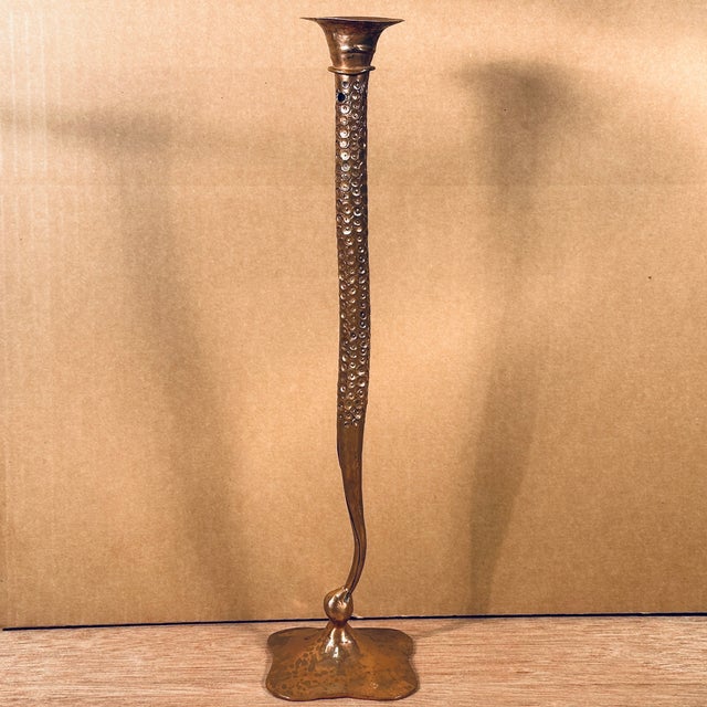 Mid-Century Modern Hessel Studios "Lesson of the Moth" Arts & Crafts Hammered Copper Candle Holder For Sale - Image 3 of 11