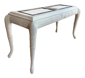 Serge Roche Style Plaster White Palm Carved Console Table