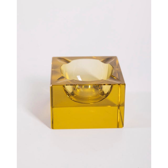 Yellow crystal ashtray made in East Germany, 1960s.