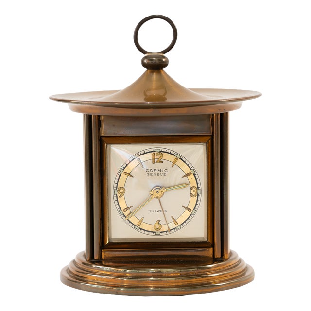 Swiss Watch Table Clock Carmic Geneve 7 Jewels, 1950s For Sale