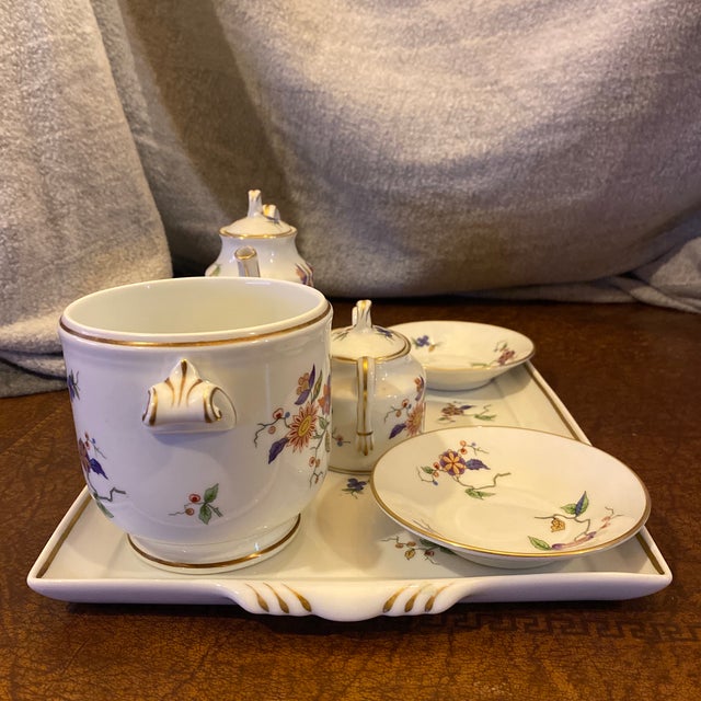 Late 20th Century Late 20th Century Richard Ginori Italy Floral Porcelain Tea Service Set With Tray, Sugar, Creamer & Saucers - Set of 6 For Sale - Image 5 of 12
