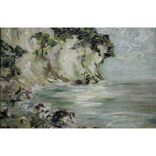 A lively painting of a cliffside coast with sea, partially impasto, oil on cardboard, unsigned, from a prestigious home...