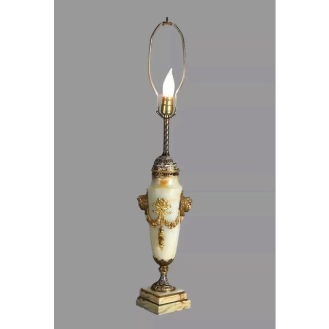 French Antique French Onyx, Ormolu & Champleve Enameled Table Lamp Circa 1920 For Sale - Image 3 of 11