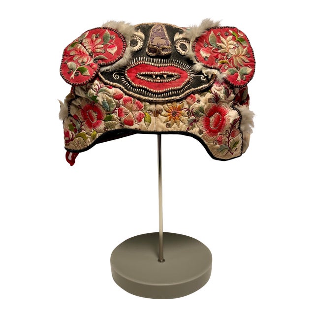Antique Chinese Silk & Cotton Embroidered Child’s Miao Hat, Baby Cap For Sale