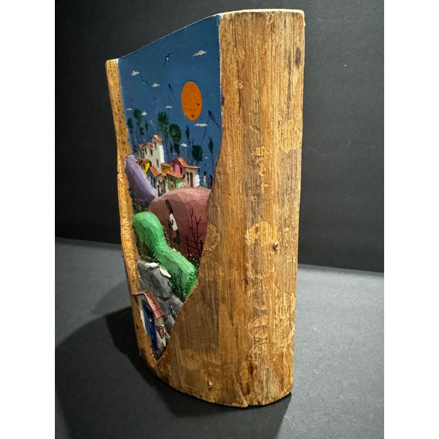 Blue Vintage Brazilian Naïve Folk Art Village Painting on Wood by Magela De Santa Branca For Sale - Image 8 of 8