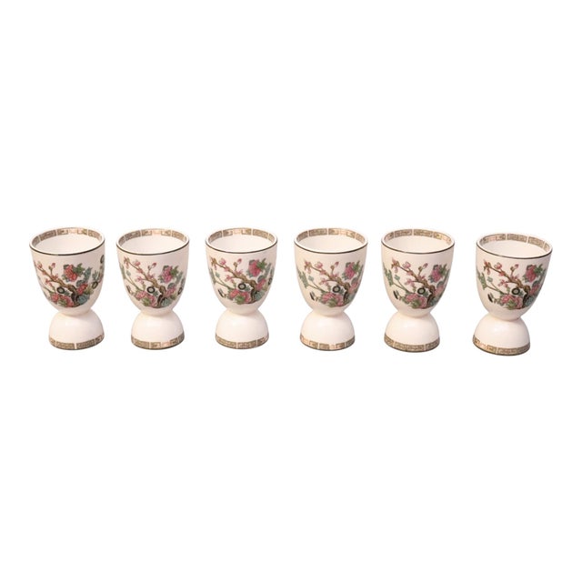 A set of six 1960’s English porcelain double egg cups. Made by John Maddock & Sons and decorated in their Indian Tree...