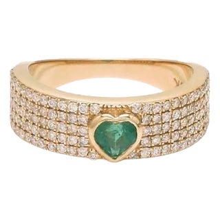 Natural 0.23 cts Zambian emerald & 0.49 cts diamond heart ring 18k gold For Sale