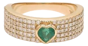 Natural 0.23 cts Zambian emerald & 0.49 cts diamond heart ring 18k gold