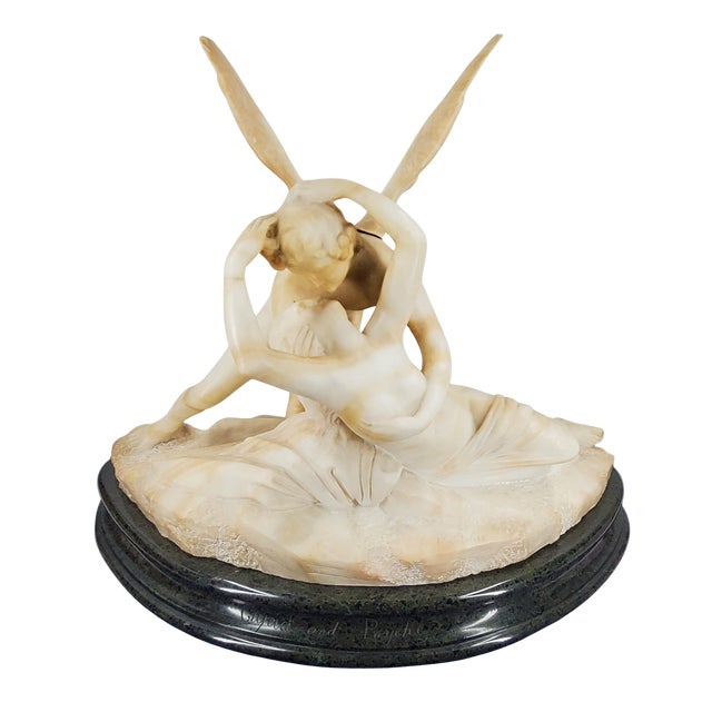Grand Tour Early 20th Century Cupid and Psyche Alabaster Stone Sculpture After Antonio Canova For Sale - Image 3 of 18