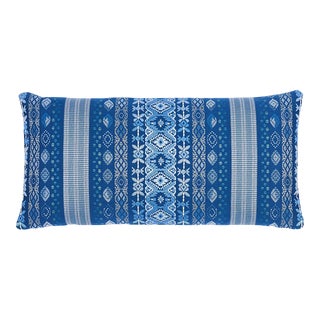 Schumacher Cosima Embroidery 24" Lumbar Pillow in Blue Multi For Sale
