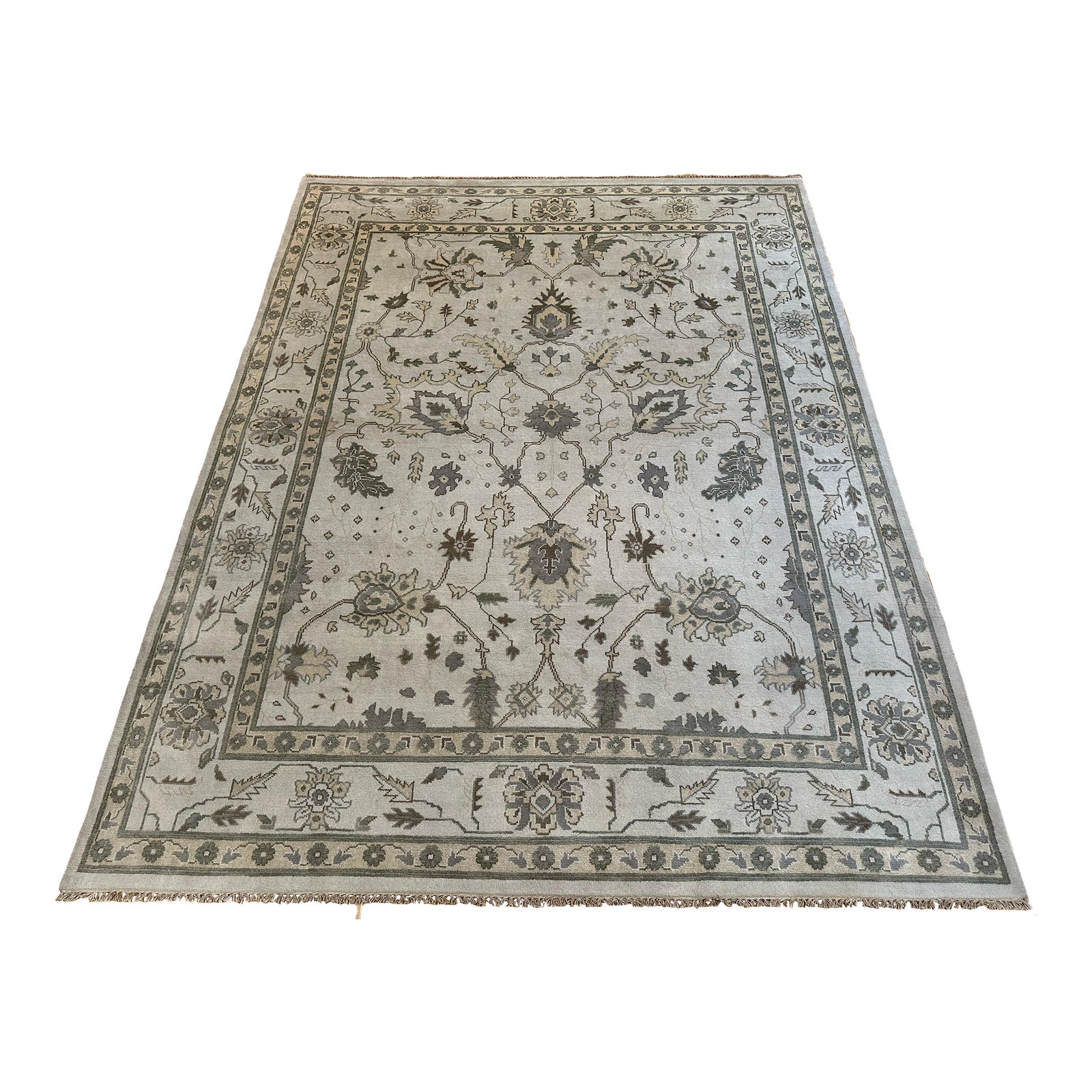 Oushak Hand-Knotted Wool Rug 9'3 X 11'11 – Soft Neutral Turkish-Style ...